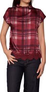 MELLODAY Plaid Cap Sleeve Lace Trim Satin Top
