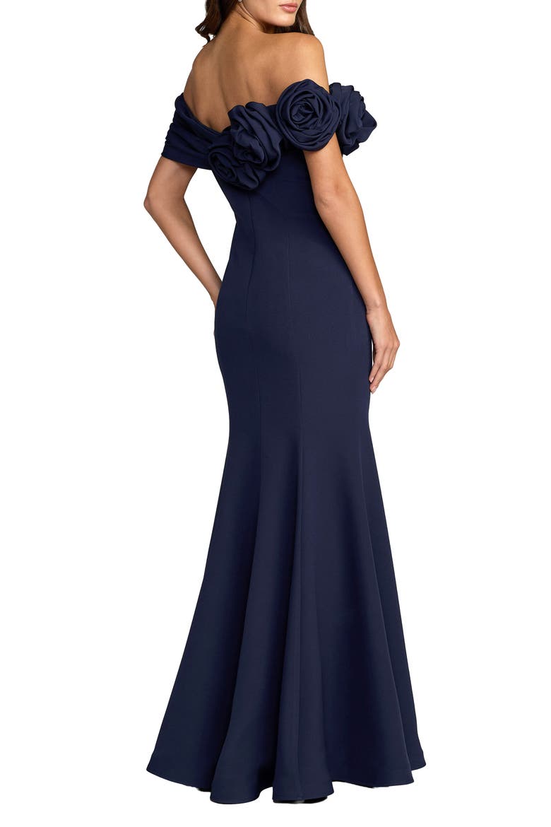 Off The Shoulder Crepe Mermaid Gown, Alternate, color, Navy