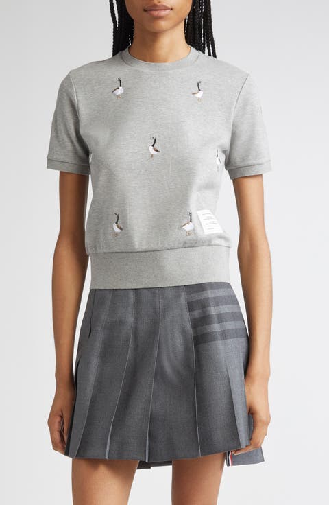 Embroidered Geese Short Sleeve Sweatshirt