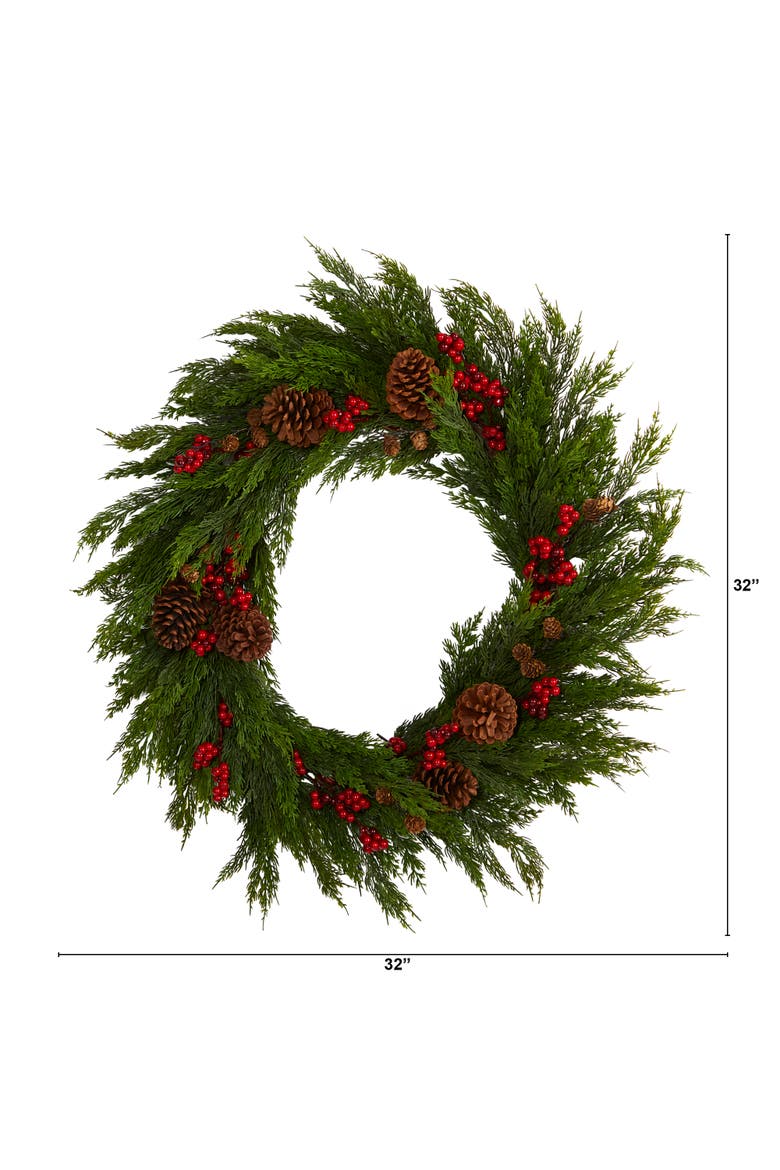 32-in Cypress with Berries and Pine Cones Artificial Wreath, Alternate, color, Green
