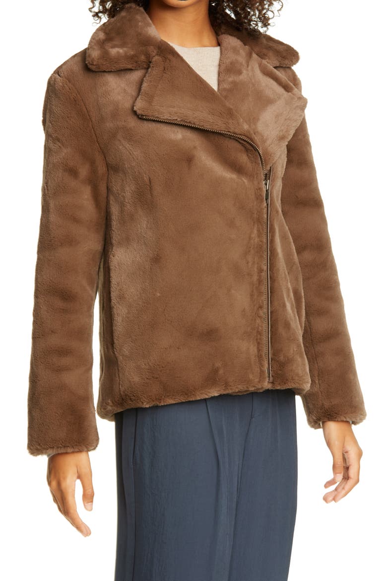 Faux Fur Moto Jacket, Alternate, color, MACCHIATO