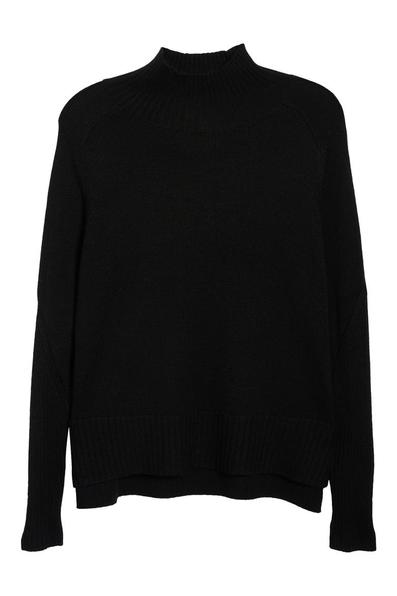 Mock Neck Rib Trim Sweater, Alternate, color, BLACK