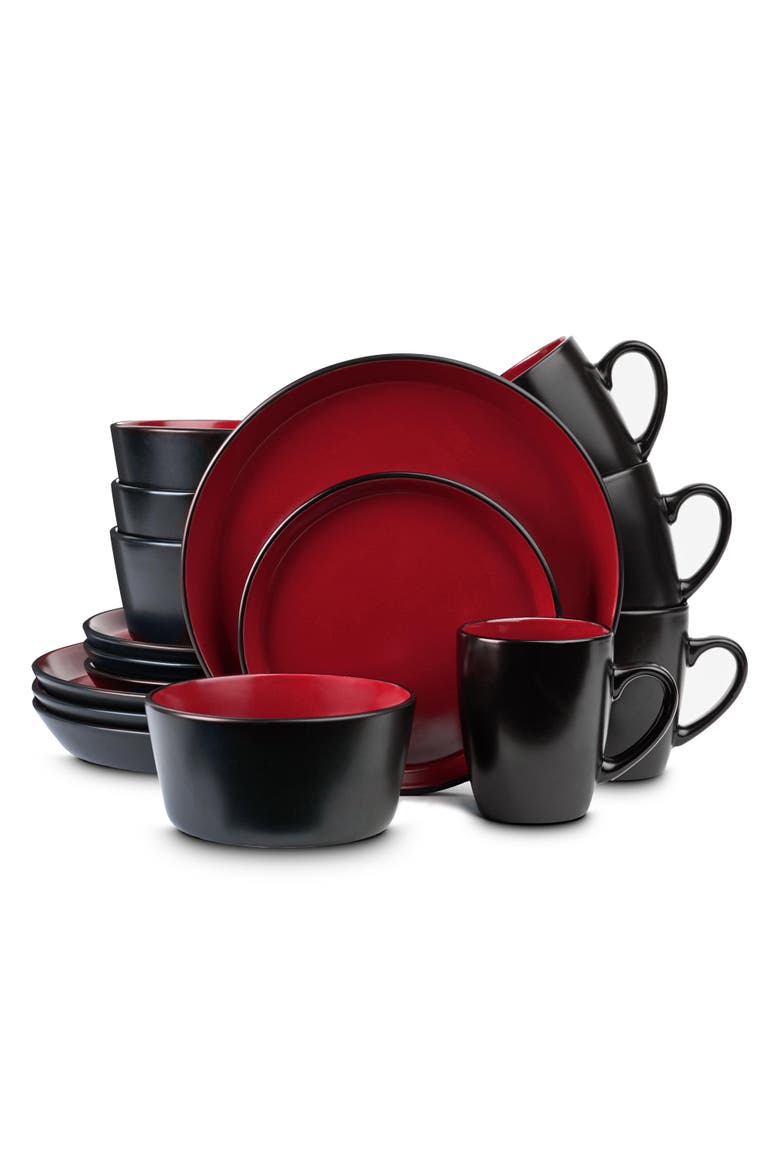 Albie Stoneware 16-Piece Dinnerware Set, Alternate, color, Red and Black