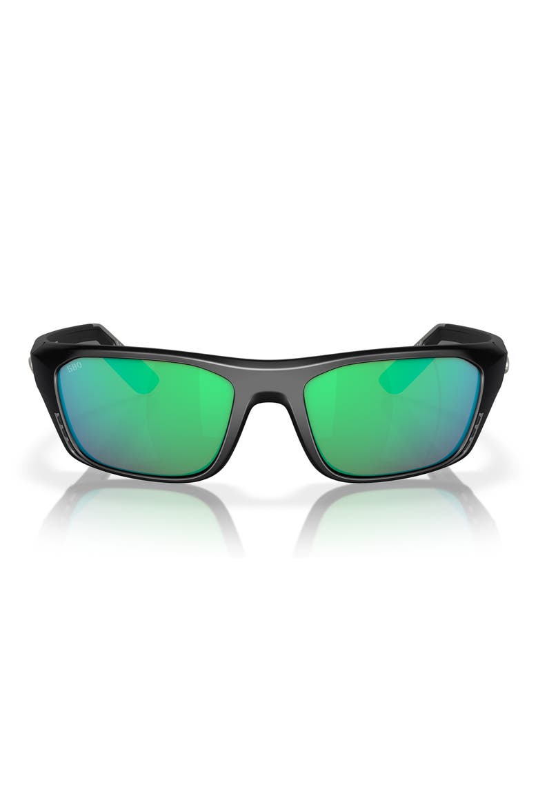 57mm Polarized Rectangular Sunglasses, Main, color, MATTE BLACK/ GREEN MIRROR 580G