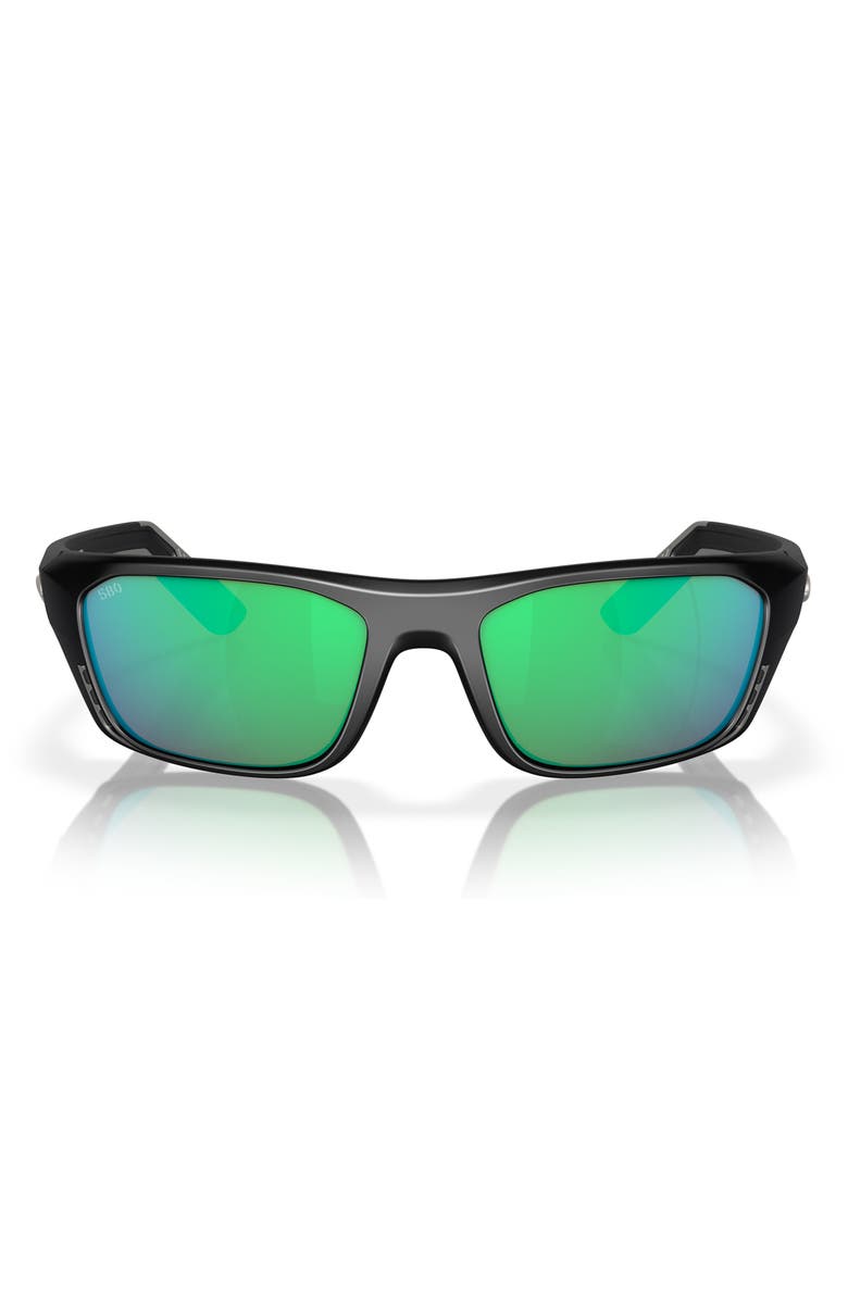 Costa Del Mar 57mm Polarized Rectangular Sunglasses, Main, color, Matte Black/ Green Mirror 580G