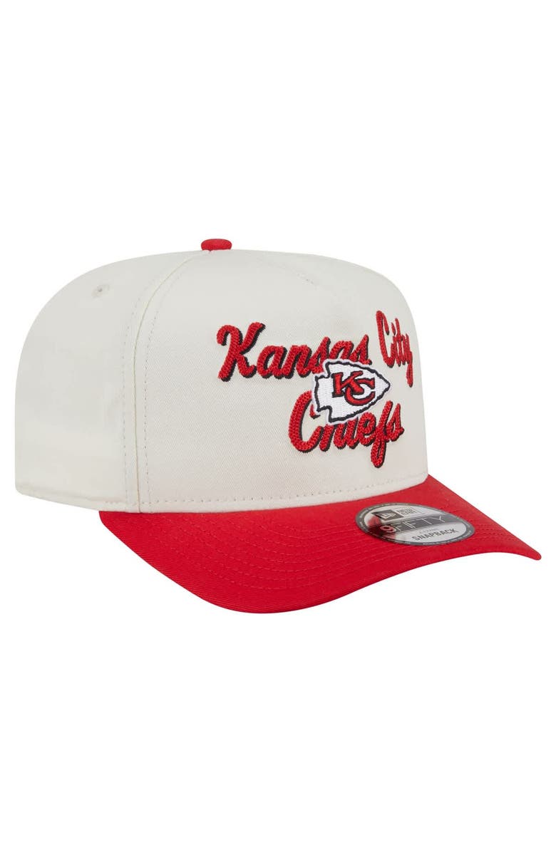 New Era Men's New Era  Cream/Red Kansas City Chiefs Chainstitch A-Frame 9FIFTY Adjustable Hat, Alternate, color, Cream