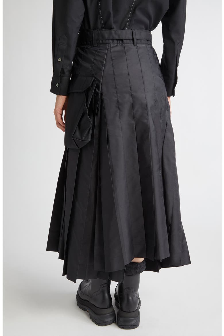 Belted Pleated Midi Skirt, Alternate, color, BLACK