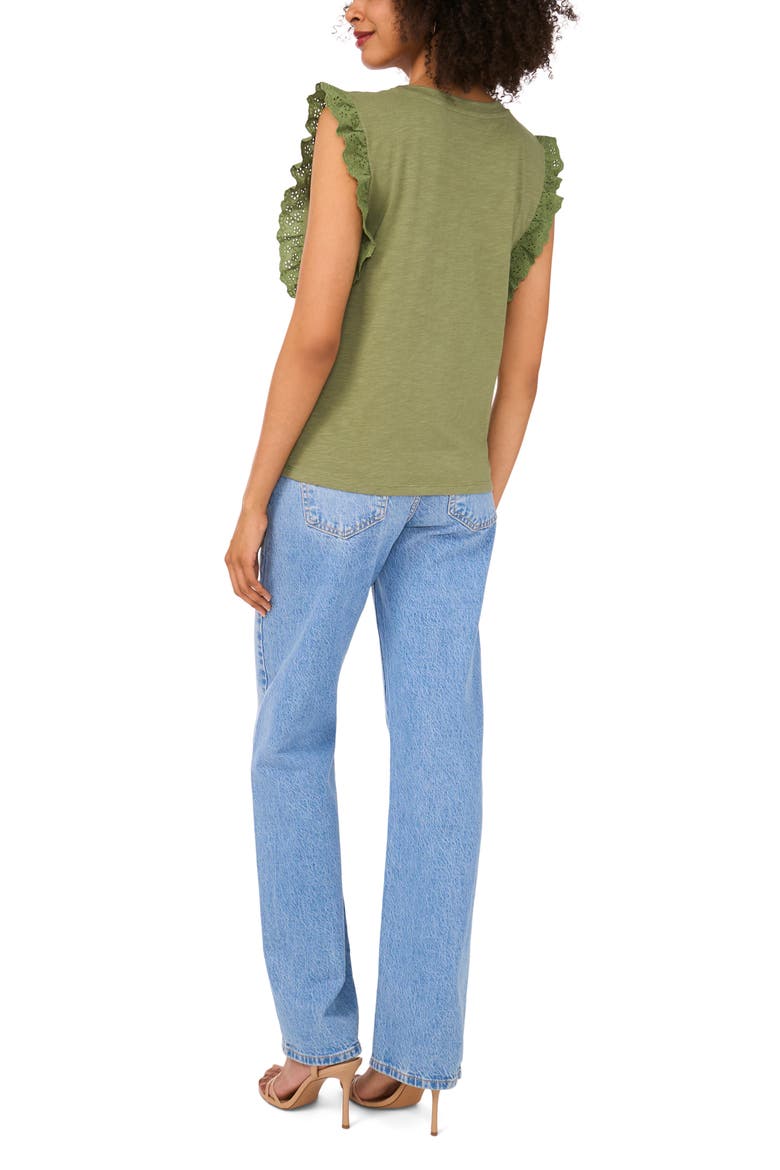 Ruffle Eyelet Tank Top, Alternate, color, DARK GREEN