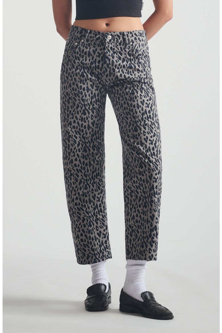 Leopard Print Baggy Fit Barrel Jeans, Main, color, SMOKE LEO TWILL