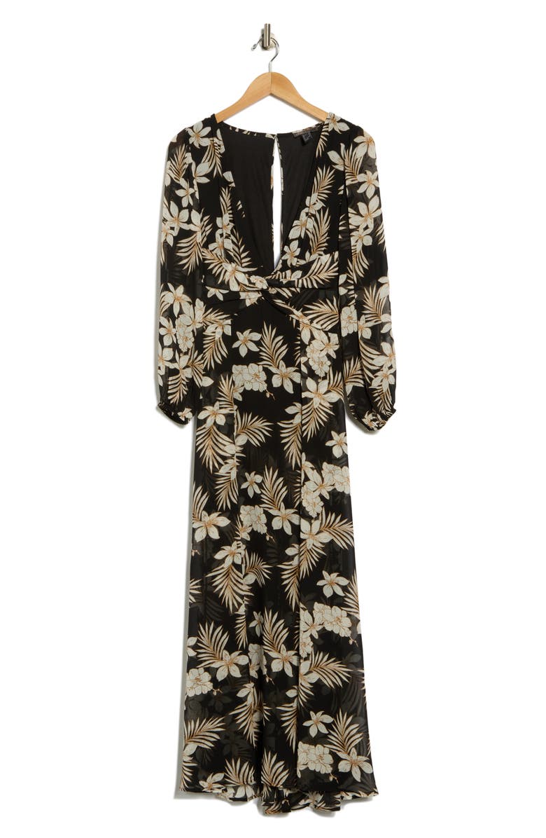 BY DESIGN Journey Semi Sheer Maxi Dress, Alternate, color, Black/ Multi