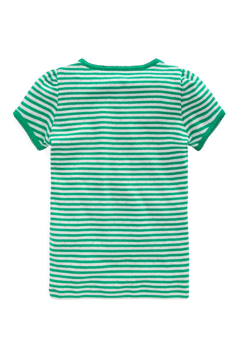 Kids' Stripe Cotton Pointelle T-Shirt, Alternate, color, GREEN/ IVORY STRIPE