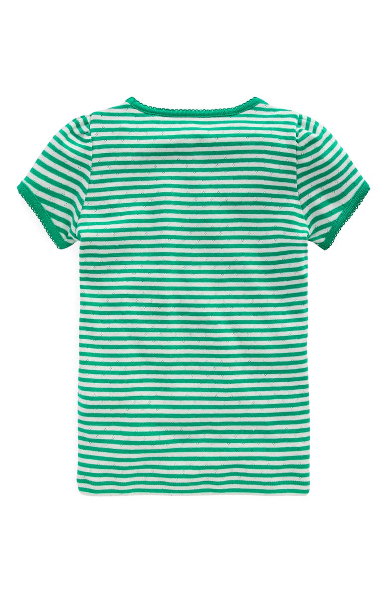 Mini Boden Kids' Stripe Cotton Pointelle T-Shirt, Alternate, color, Green/ Ivory Stripe