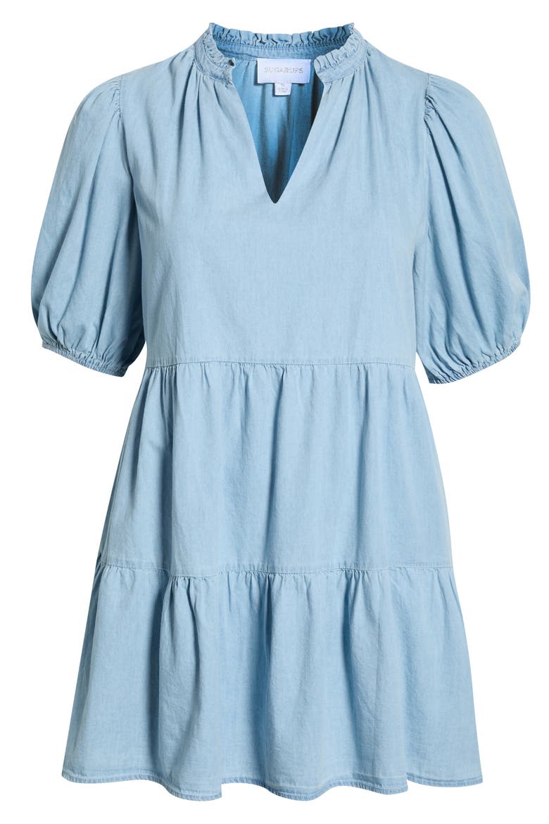 Haysville Jacey Babydoll Cotton Chambray Minidress, Alternate, color, MEDIUM-DENIM
