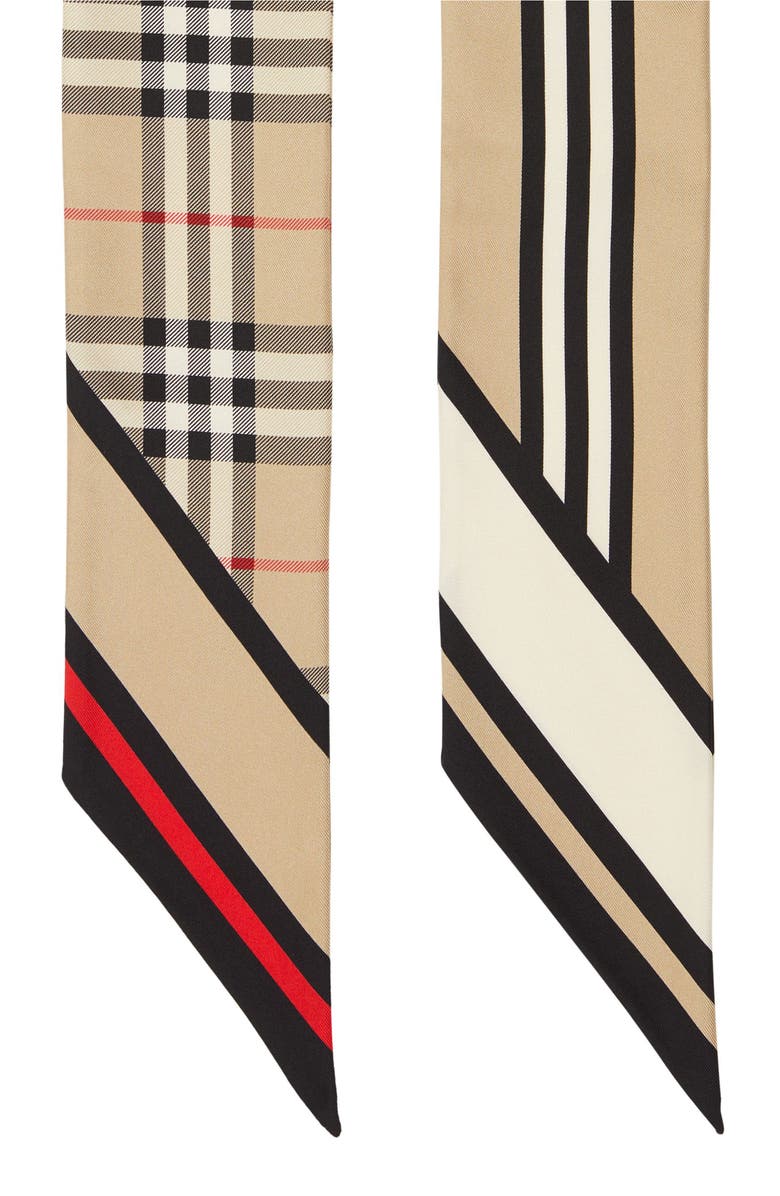Burberry Monogram, Icon Stripe & Check Silk Skinny Scarf, Alternate, color, Archive Beige