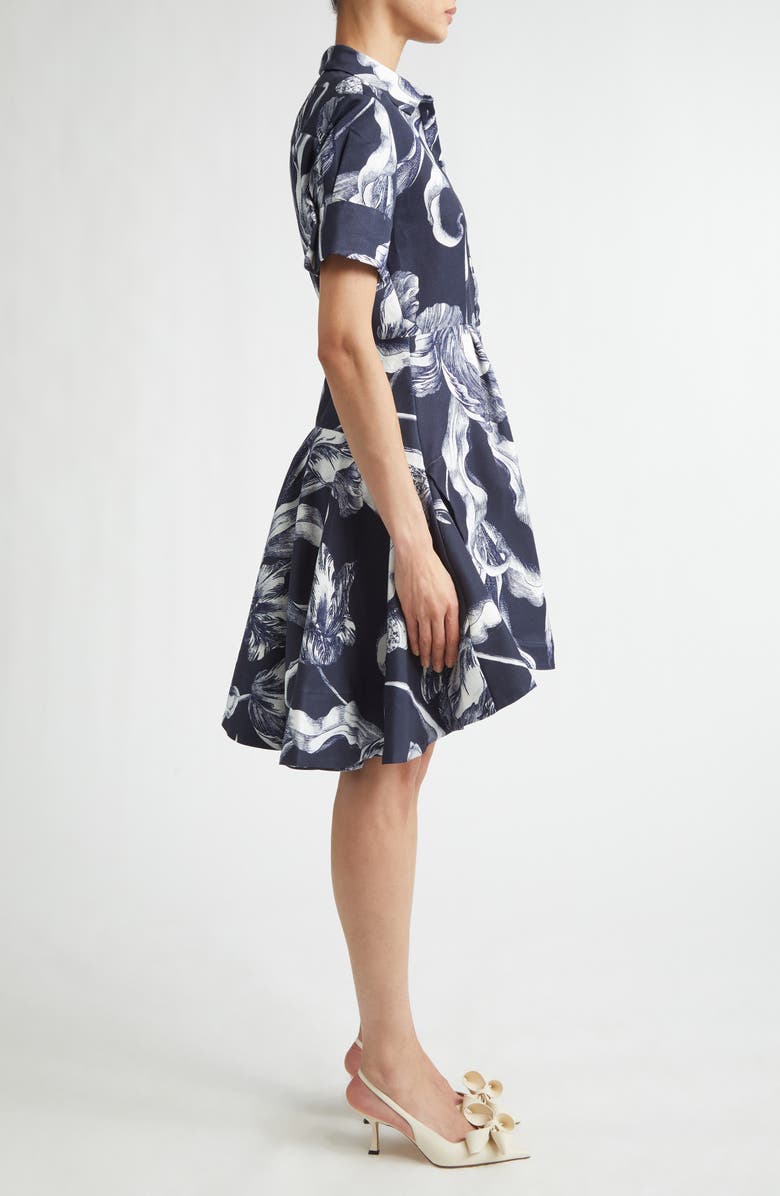Erdem Tulip Print Pleated Faille Shirtdress, Alternate, color, Botanical Engraving Midnight