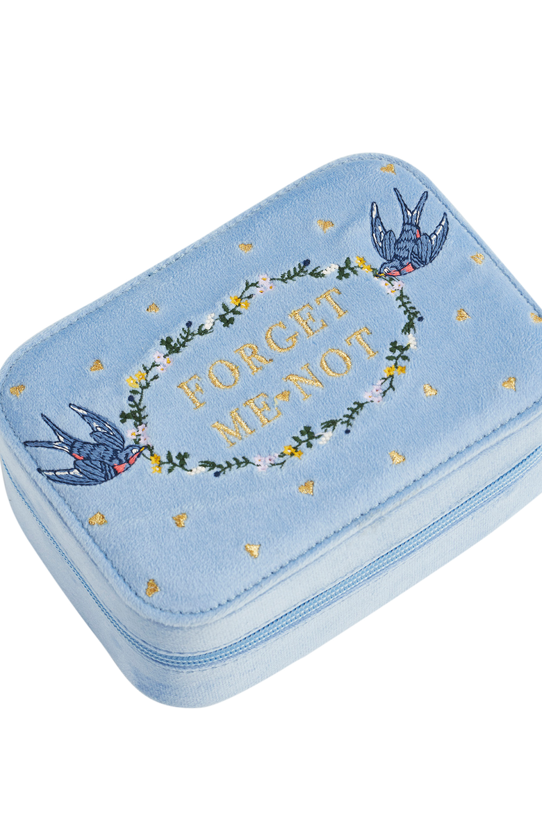 Forget Me Not Velvet Embroidered Large Jewellery Box, Alternate, color, Light/Pastel Blue