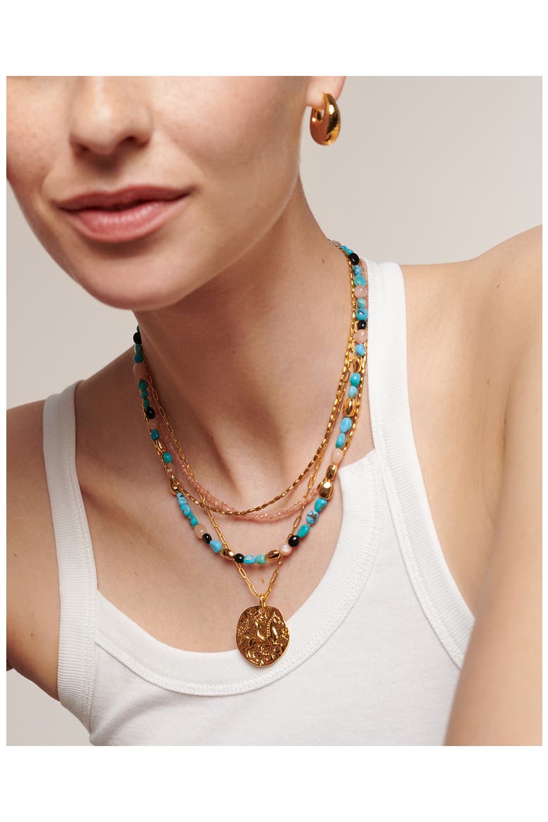 Beaded Stone Necklace, Alternate, color, 18CT GOLD VERMEIL / TURQUOISE