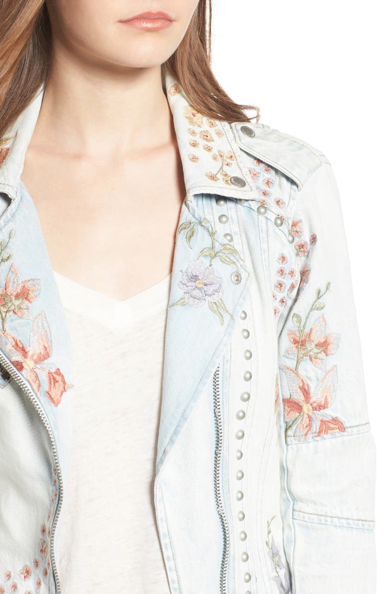 BLANKNYC Embroidered Denim Moto Jacket, Alternate, color, 