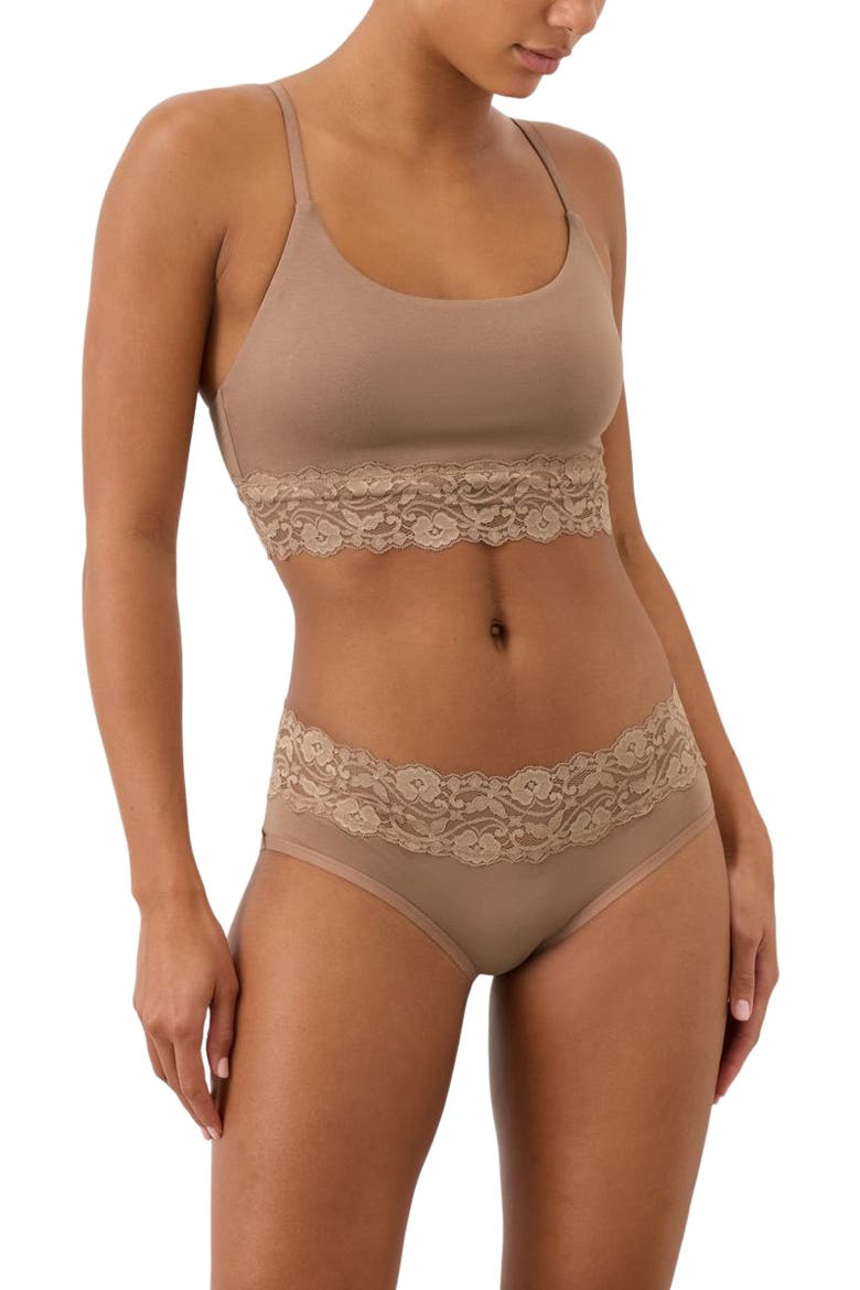 Lace Modern Scoop Bralette Made With Organic Cotton, Alternate, color, Driftwood Brown