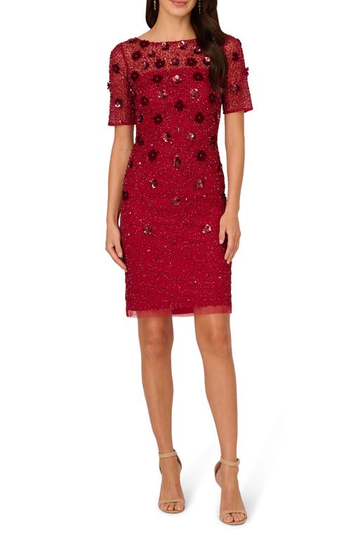 Adrianna Papell Sequin Mesh & Velvet Cocktail Sheath Dress in Cranberry 