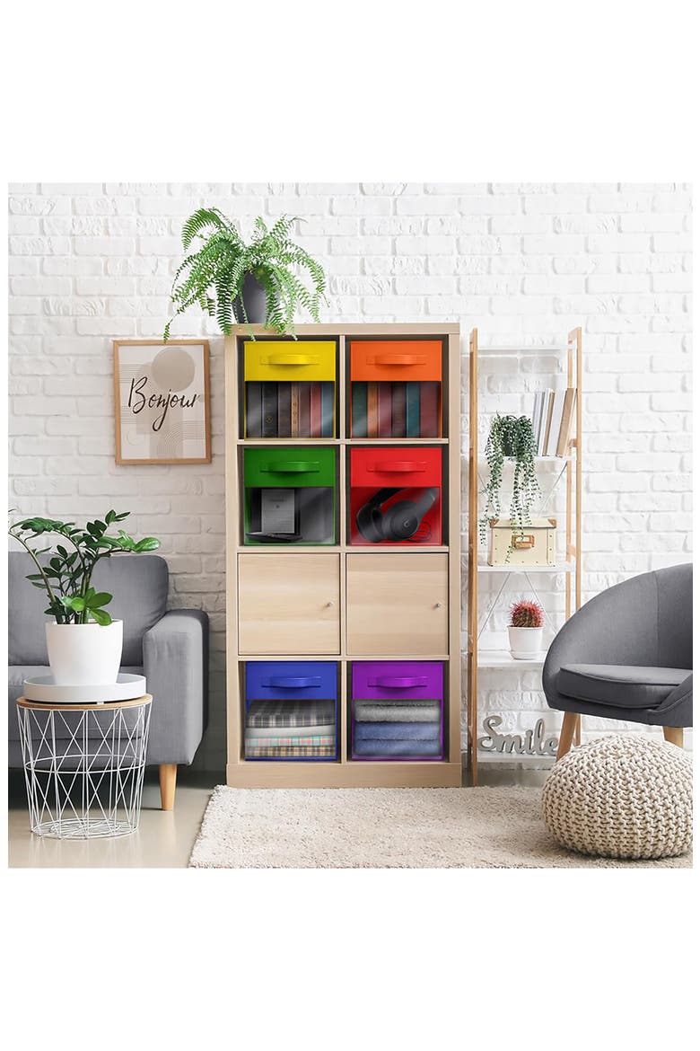 6-Pack Storage Bins with Windows, Alternate, color, DEEP RAINBOW