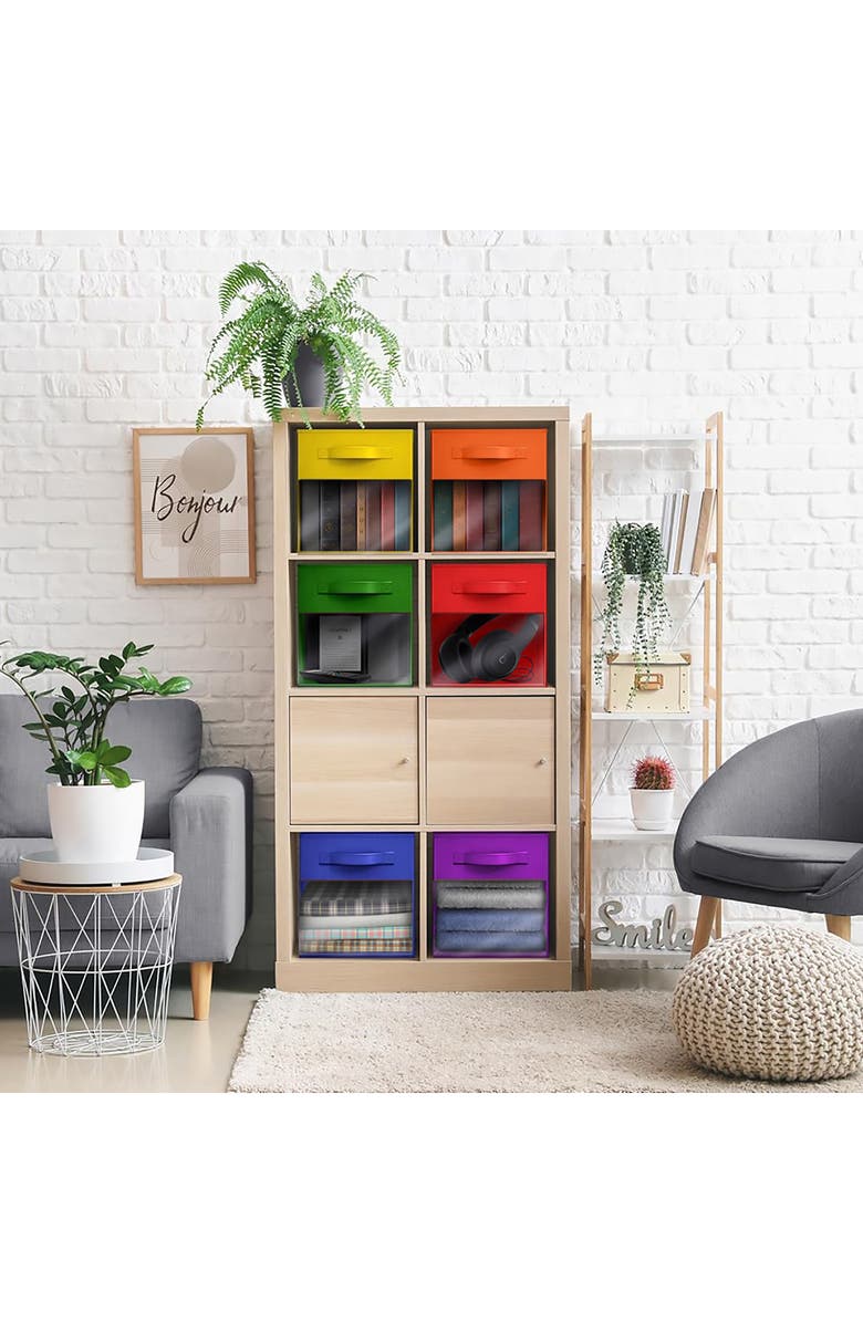 SORBUS 6-Pack Storage Bins with Windows, Alternate, color, Deep Rainbow