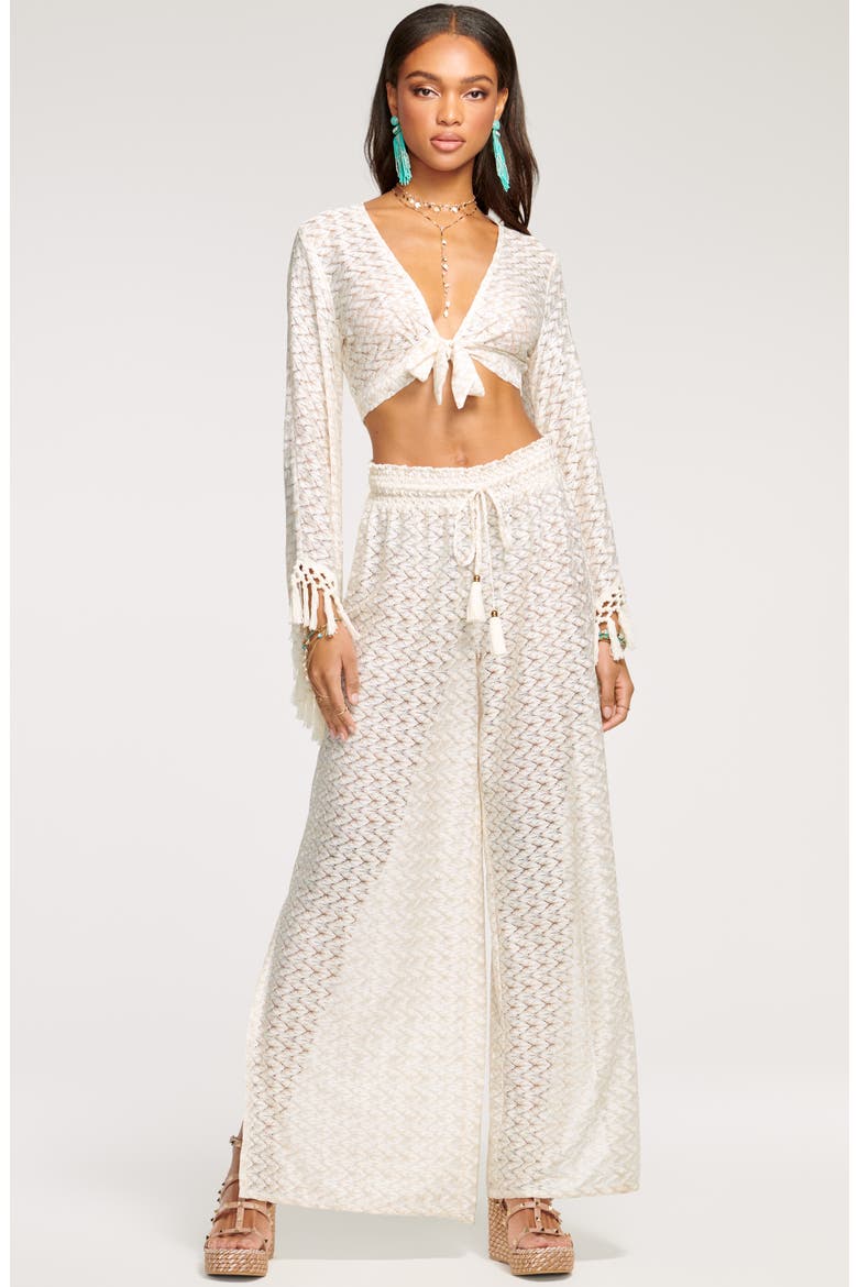 Gloria High Waist Wide Leg Cover-Up Pants, Alternate, color, WHITE/ GOLD ZIGZAG