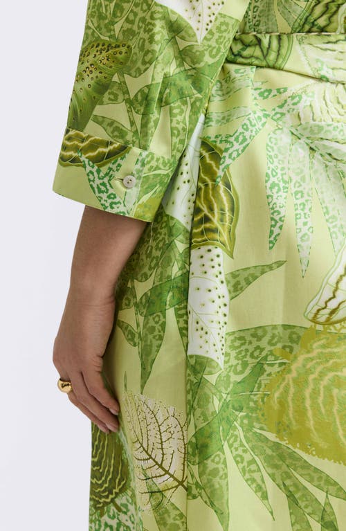 Foxcroft Fiona Botanical Print Belted Shirtdress In Green Multi