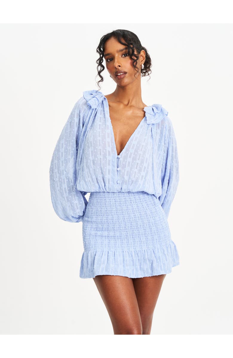 Miss Circle Zahari Smock Bottom Balloon Sleeve Mini Dress, Alternate, color, Blue