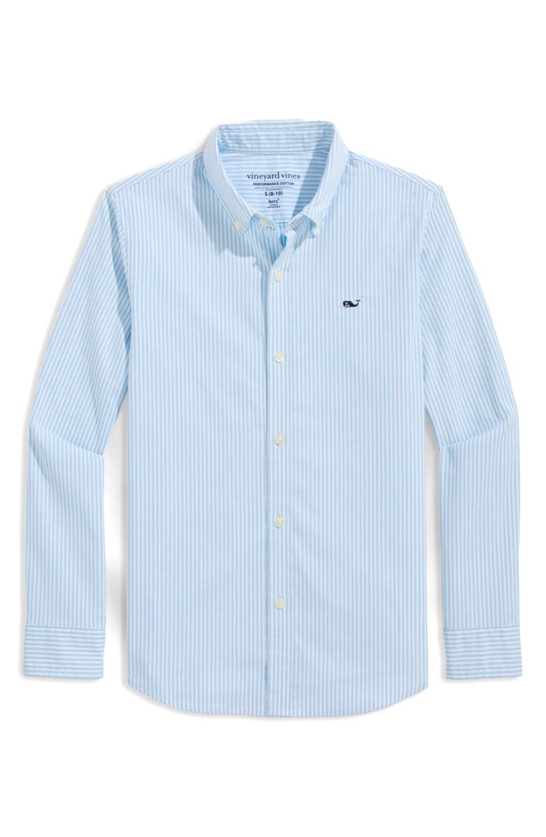 vineyard vines Kids' Stripe Cotton Blend Performance Button-Down Shirt, Main, color, Ocean Breeze