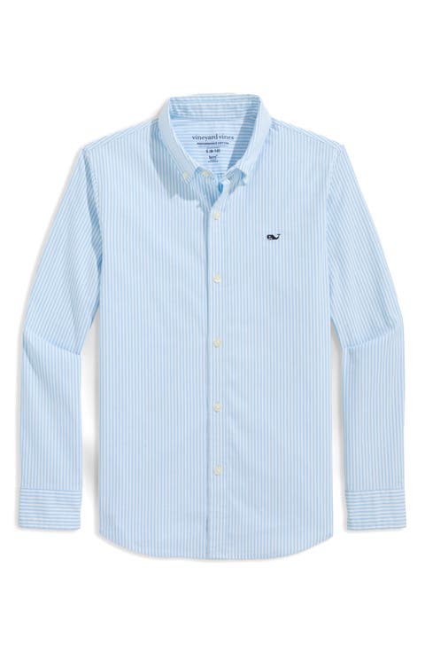 Kids' Stripe Cotton Blend Performance Button-Down Shirt (Big Kid)