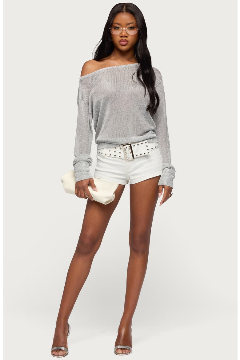 Charlo Metallic One-Shoulder Sweater, Alternate, color, SILVER