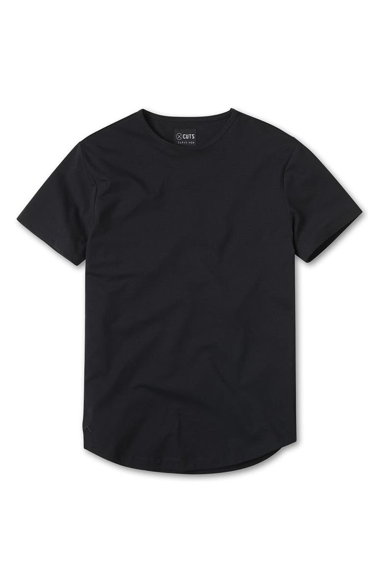 Cuts AO Curve Hem Cotton Blend T-Shirt, Alternate, color, Black
