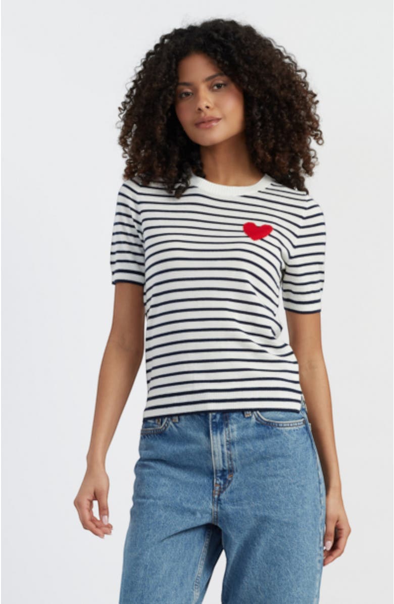 Chinti & Parker Pure Merino Heart Breton Short Sleeve Sweater, Main, color, Cream/Navy/True Red