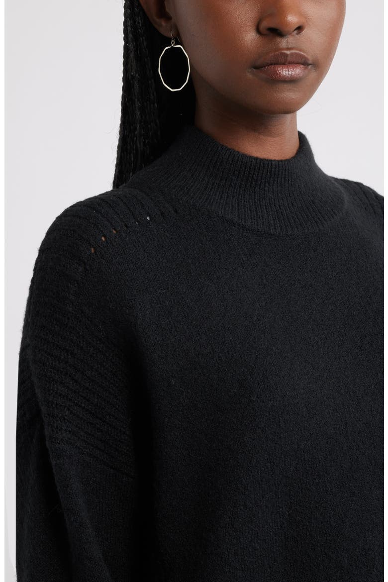Rib Detail Mock Neck Sweater, Alternate, color, BLACK