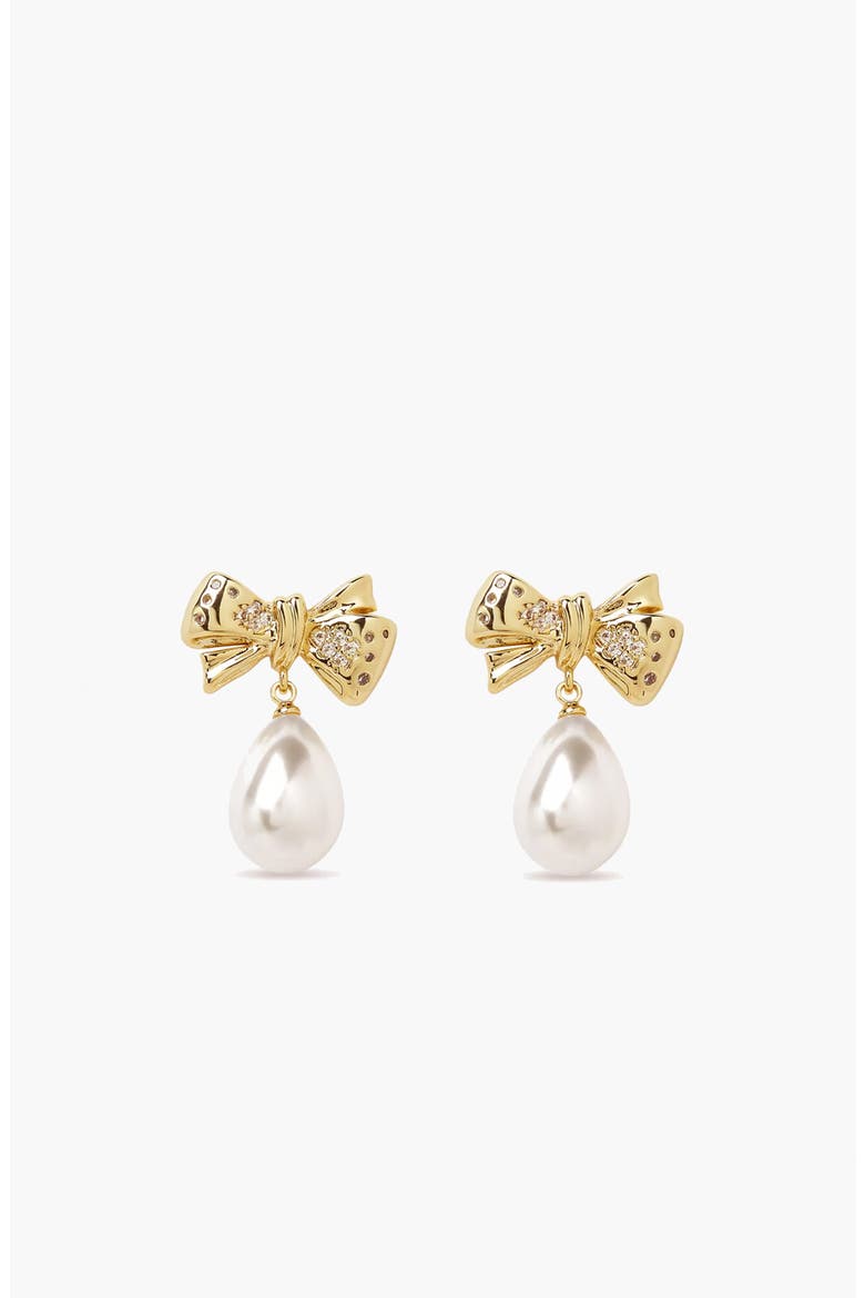 Bow Pearl Earrings Drop Earrings In Gold, Crystals & Pearls, Main, color, Gold