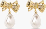 YOJ Bow Pearl Earrings Drop Earrings In Gold, Crystals & Pearls