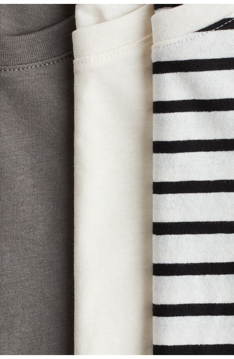 H&M 3-pack Long-sleeved T-shirts, Alternate, color, Taupe/White