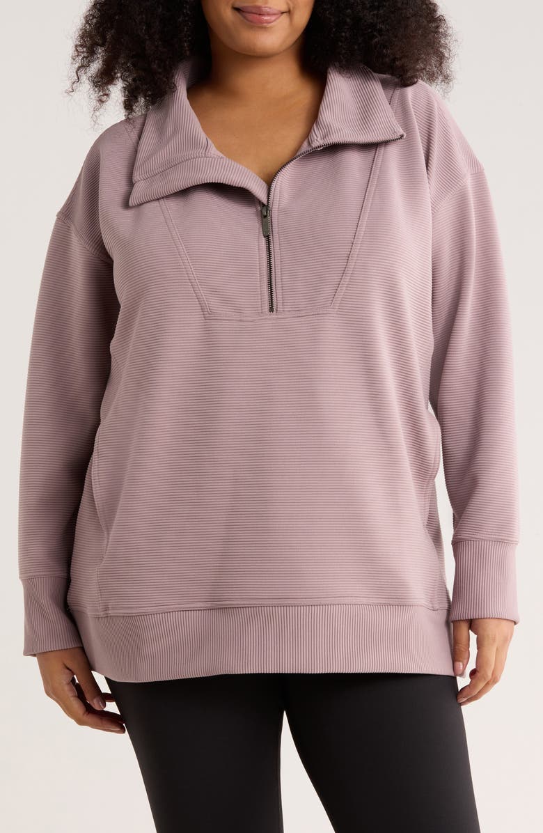 Zella Kickback Ottoman Half Zip Tunic, Main, color, Purple Dove
