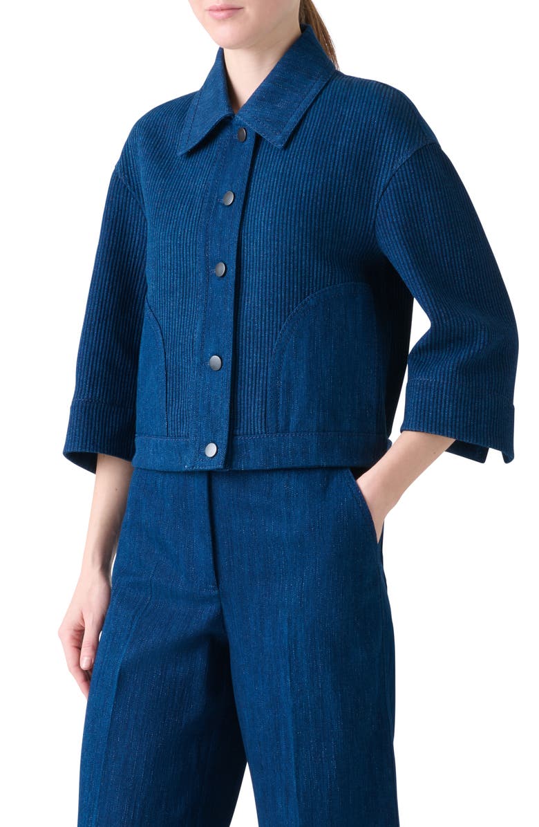 Akris punto Drop Shoulder Denim Jacket, Alternate, color, Ink Denim