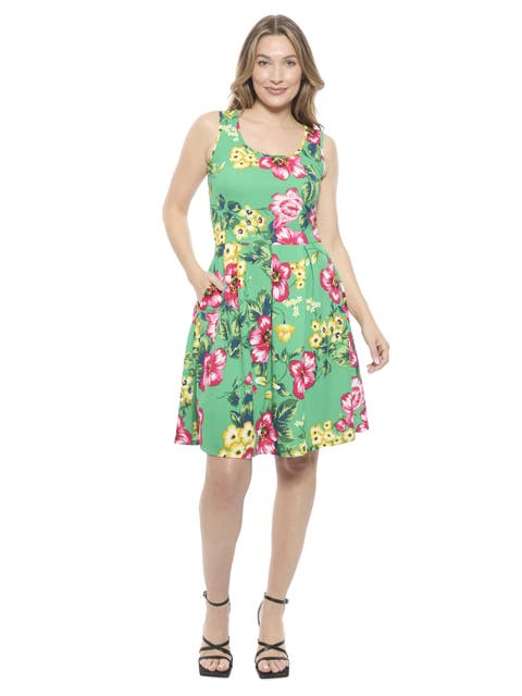 Womens Floral Sleeveless Pleated Pocket Skater Dress