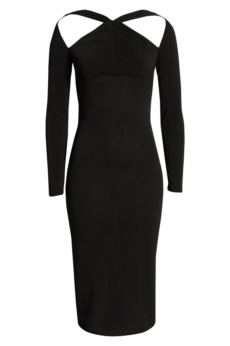 Cutout Detail Long Sleeve Body-Con Dress, Alternate, color, BLACK