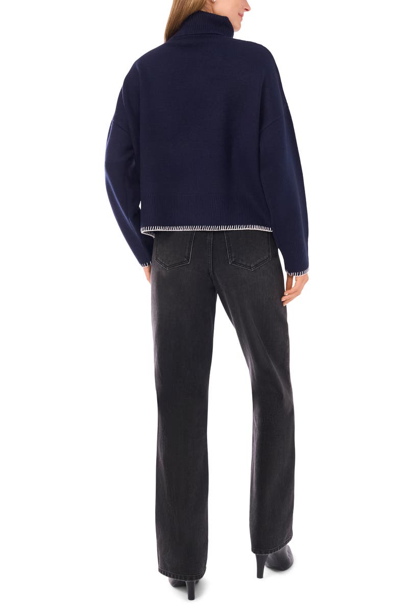 Parker Floral Embroidered Turtleneck Sweater, Alternate, color, Classic Navy