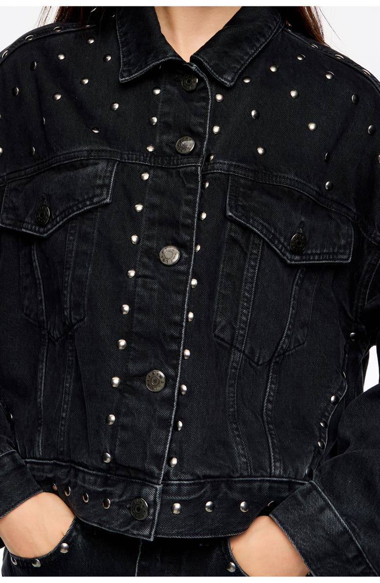 Bimba y Lola Studded Denim Jacket, Alternate, color, Black