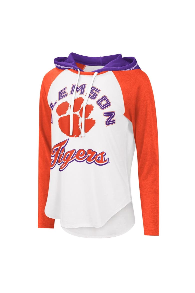 Women's G-III 4Her by Carl Banks White/Heathered Orange Clemson Tigers From the Sideline Raglan Hoodie Long Sleeve T-Shirt, Alternate, color, White