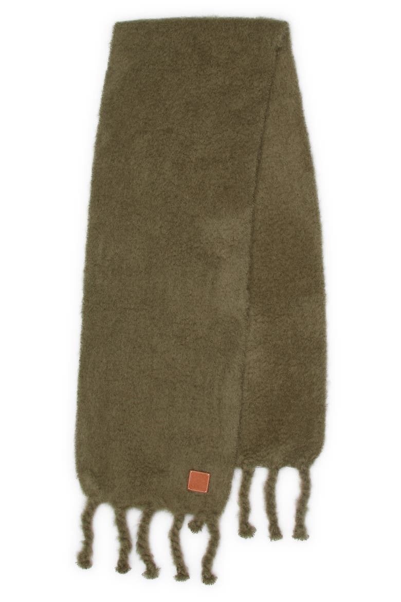 Anagram Patch Mohair & Wool Blend Scarf, Main, color, DUSTY OLIVE