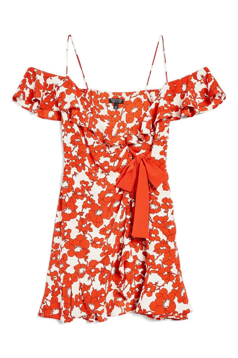 Poppy Ruffle Wrap Minidress, Alternate, color, RED MULTI