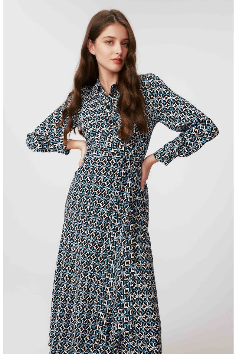 Tori Tie Belt Long Sleeve Shirtdress, Alternate, color, GIG TILE BLUE LG