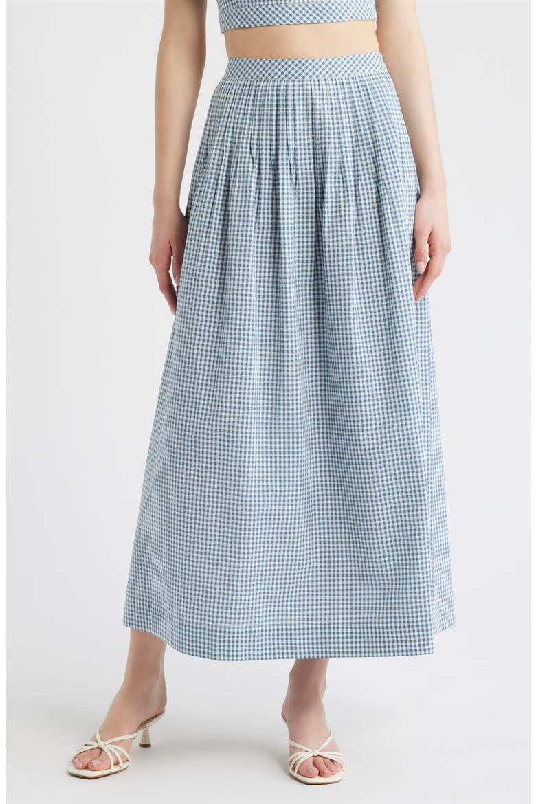 The Ame Check Maxi Skirt, Main, color, TEAL GINGHAM