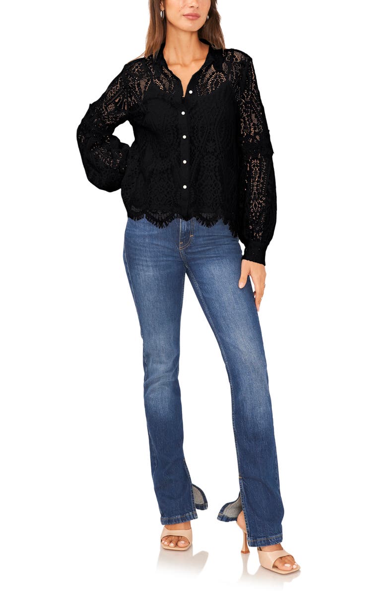 Vince Camuto Embroidered Lace Button-Up Blouse, Alternate, color, Rich Black